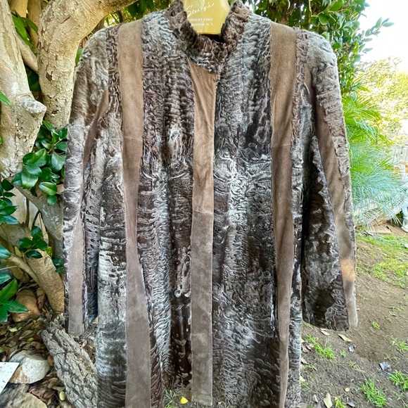 Chic Swakara & Suede Fur Coat 46”Bust Excellent - Picture 5 of 11